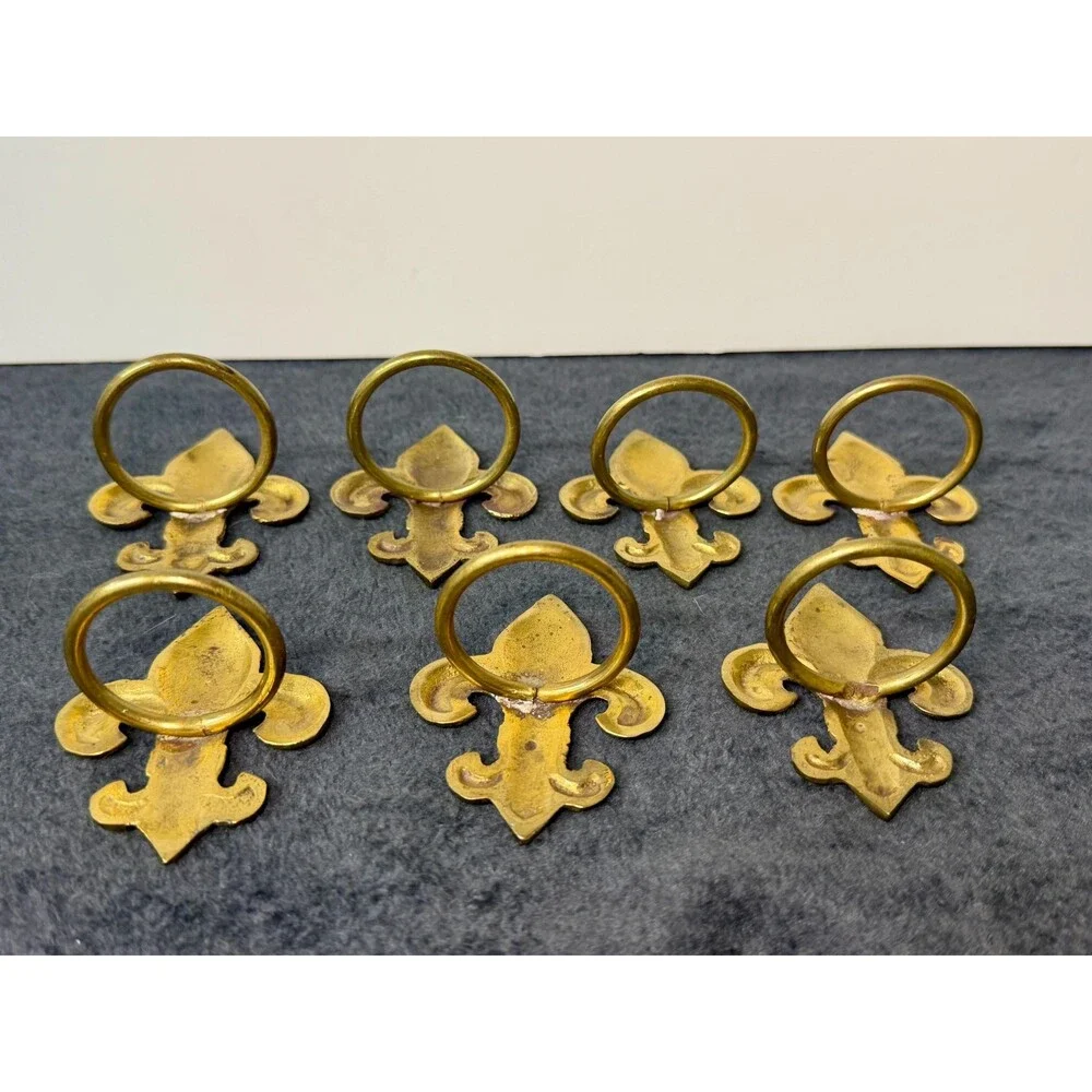 Vintage Brass Fleur de Lis Napkin Rings Set of 7 French Table Decor